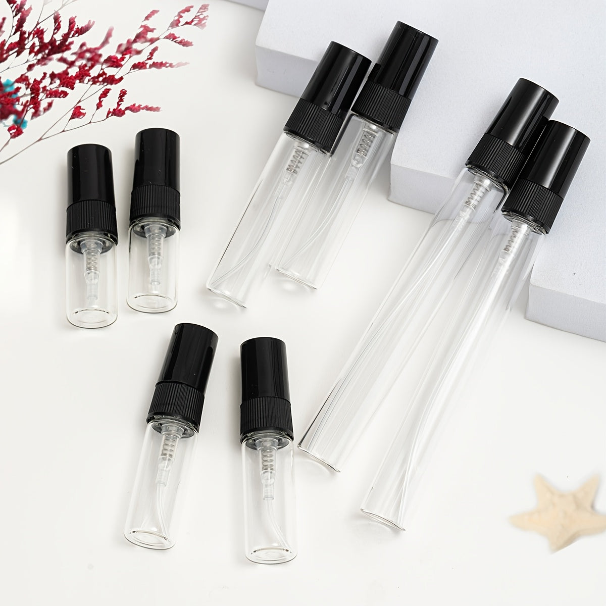 Set of 56 Refillable Glass Perfume Bottles with Spray Nozzles, Travel Size