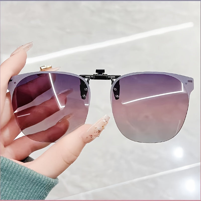 Ayollar uchun zamonaviy gradientli polarizatsiyalangan klip-on ko'zoynaklar - uslubiy kvadrat ramka, TAC linzalari, sport uchun mukammal