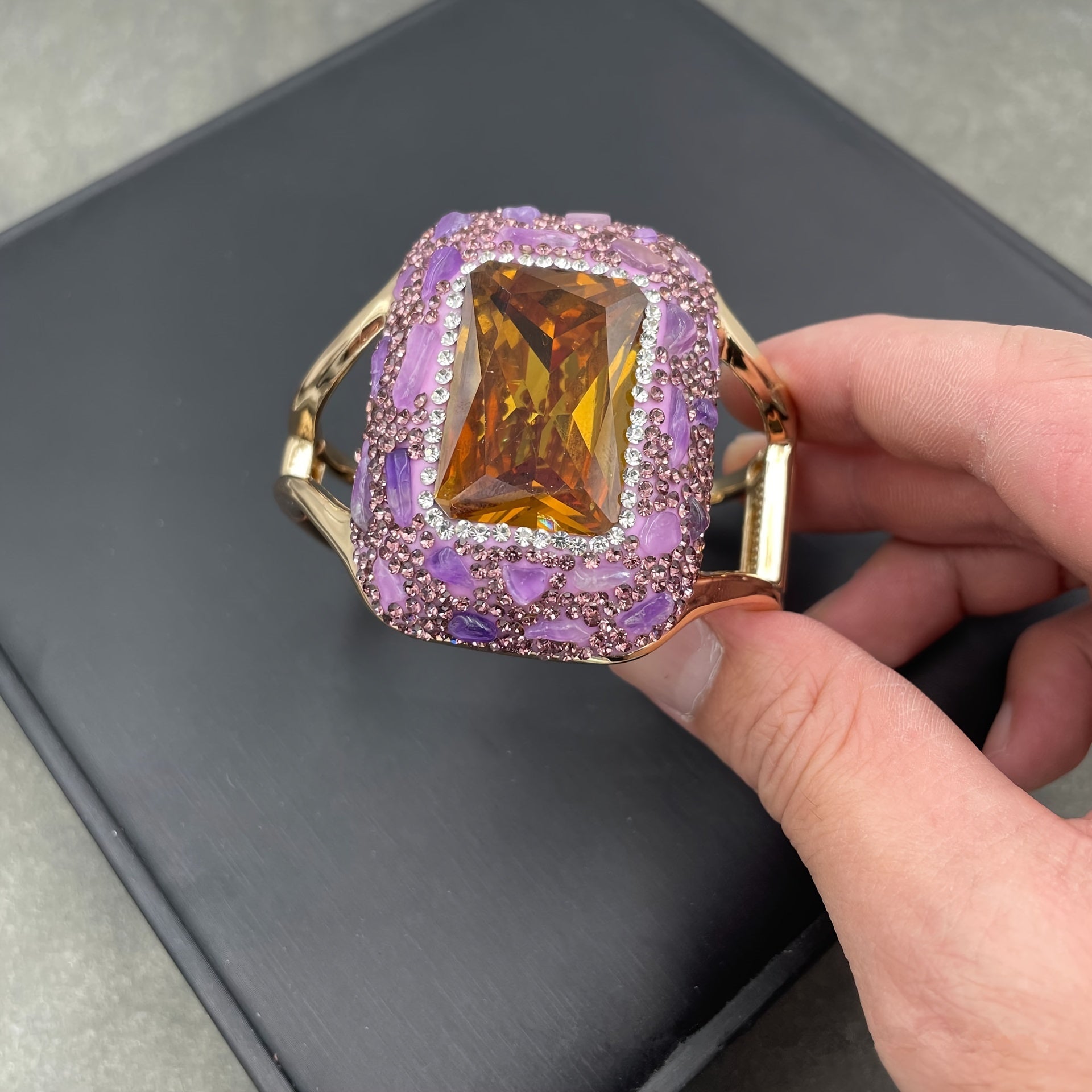 Women's Glitter Cuff Bracelet with Rhinestone Accents and Copper Base