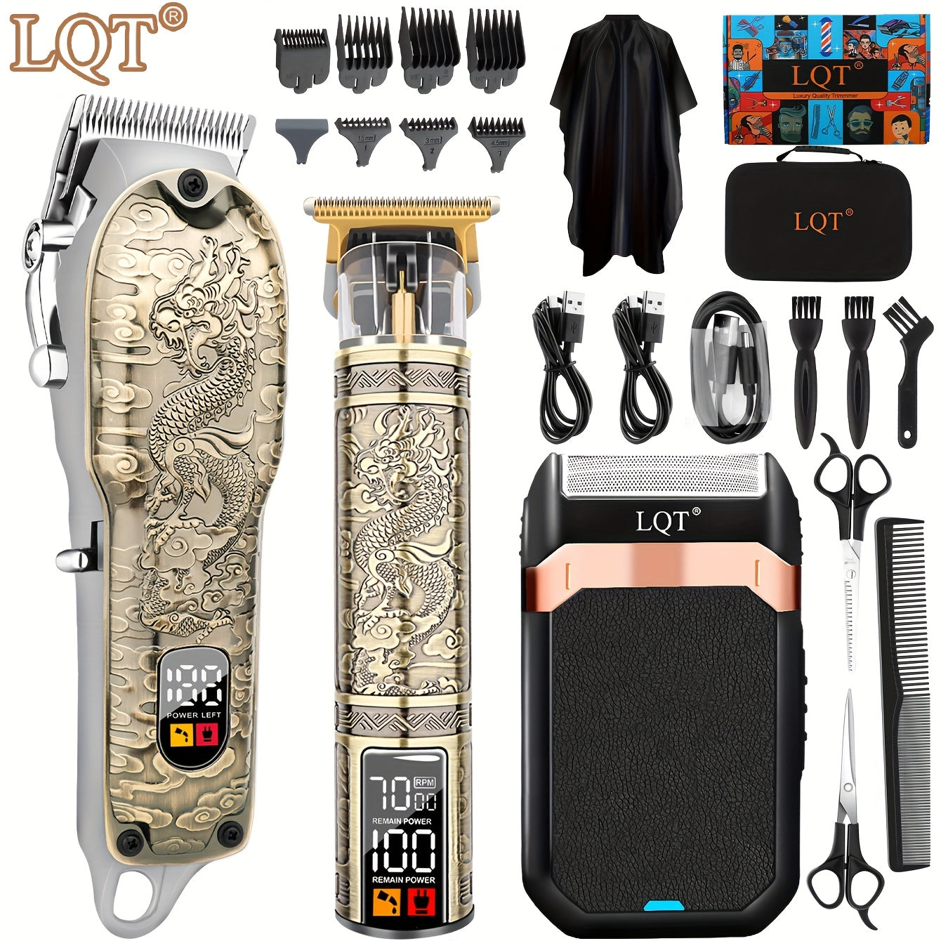 Set de recorte de cabello y barba profesional para hombres de 3 piezas, inalámbrico, con pantalla digital