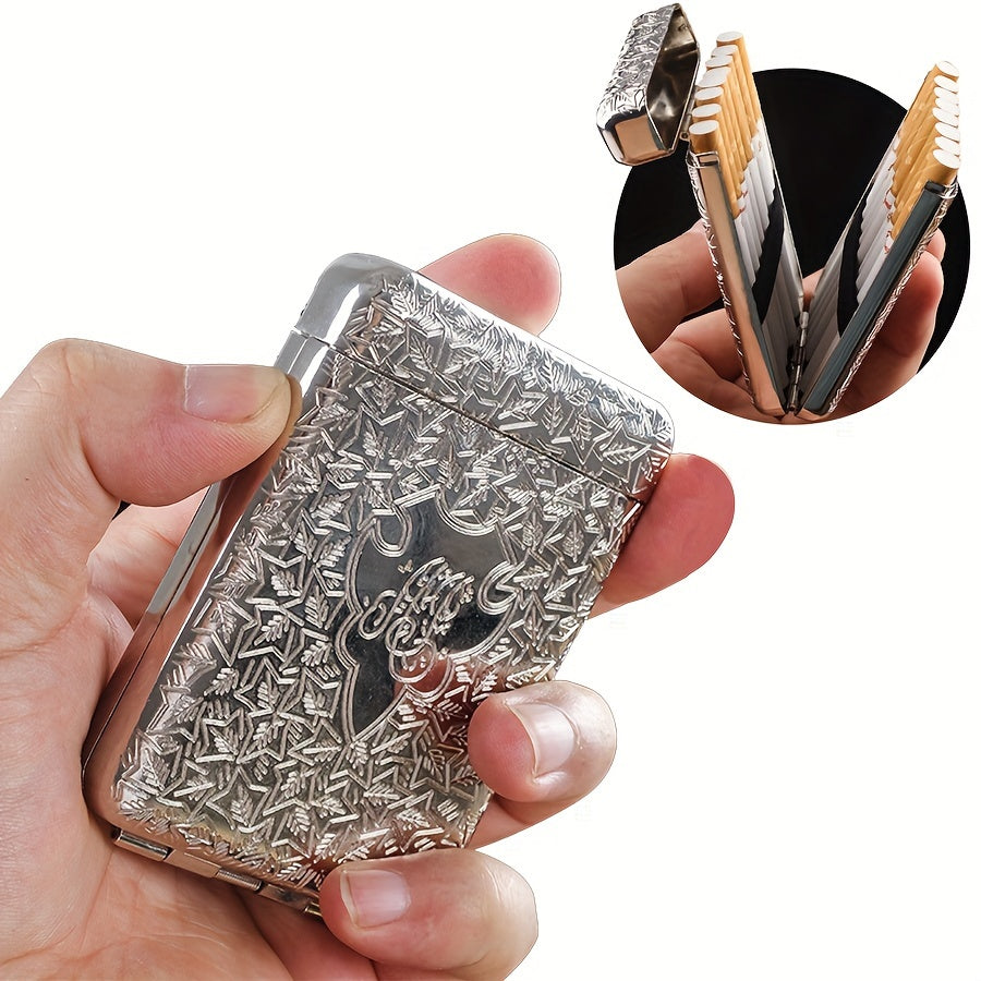 Metal Retro Cigarette Case 16-Pack Engraved Portable Slim Vintage Smoking Tool