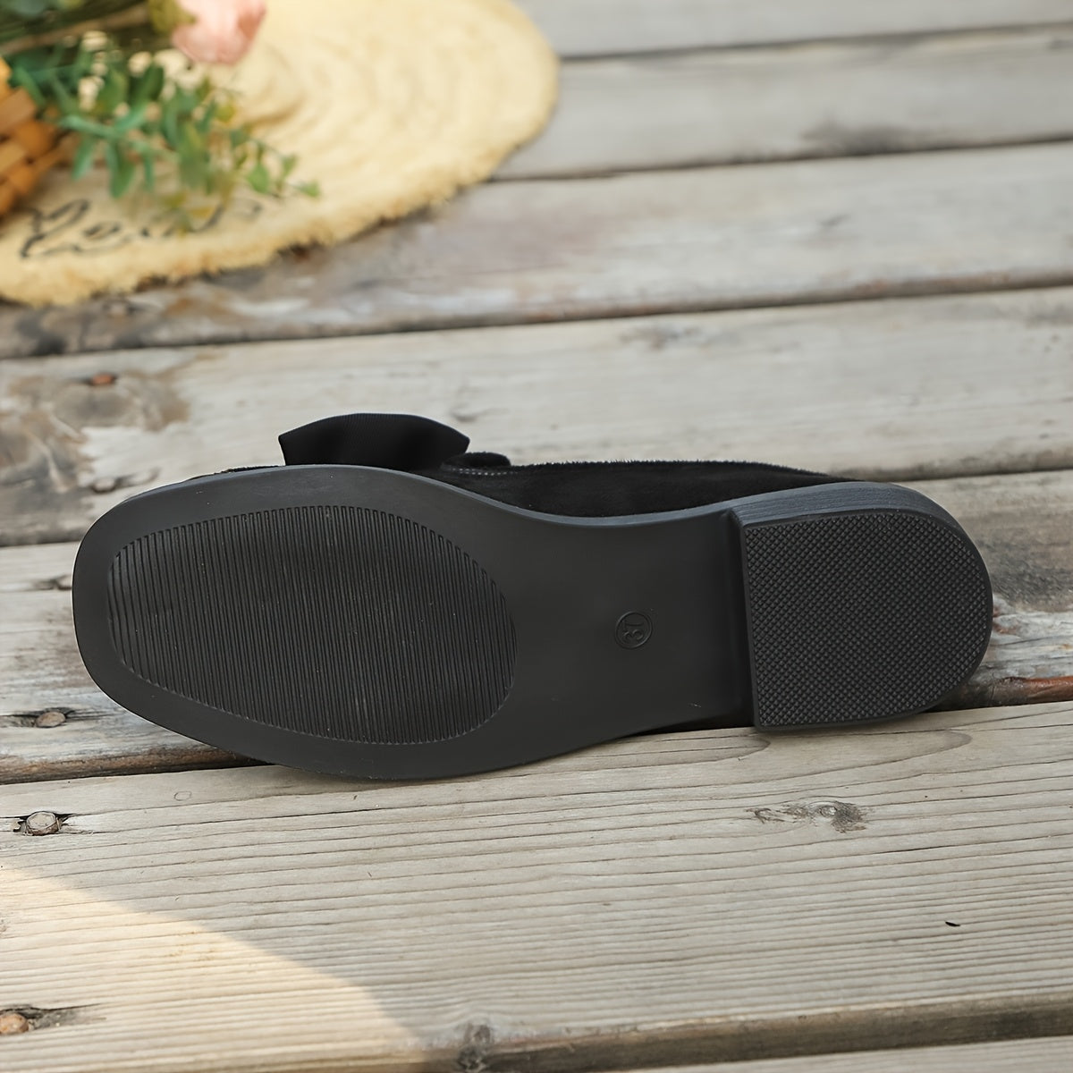 Women's Casual Loafers with Bow Square Toe Slip-On Shoes Breathable Fabric