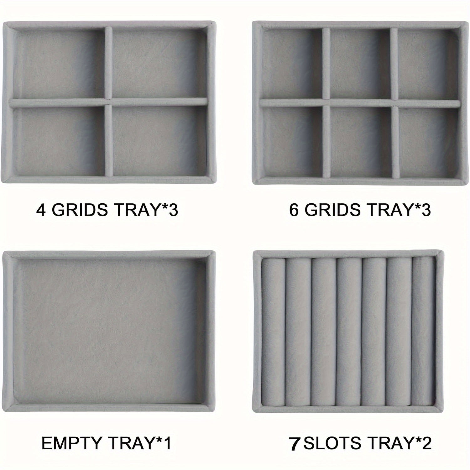 Набор органайзеров для украшений из бархата, состоящий из четырех штабелируемых вставок из замши для ящиков, для серег, колец, ожерелий