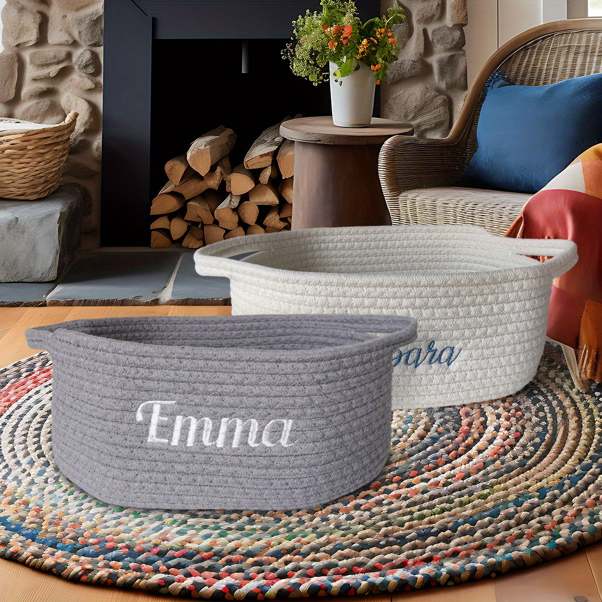 Personalized Cotton Gift Basket with Custom Embroidery, Handle, 30.48cm x 20.32cm