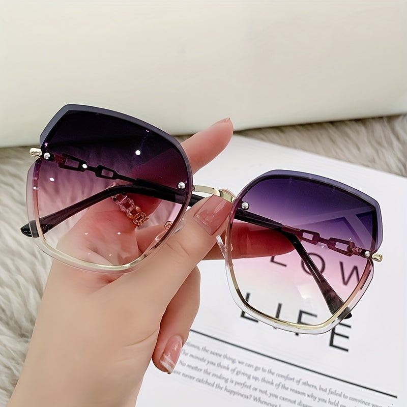 Women's Rimless Rhinestone Decor Gradient Glasses for Summer Beach Party