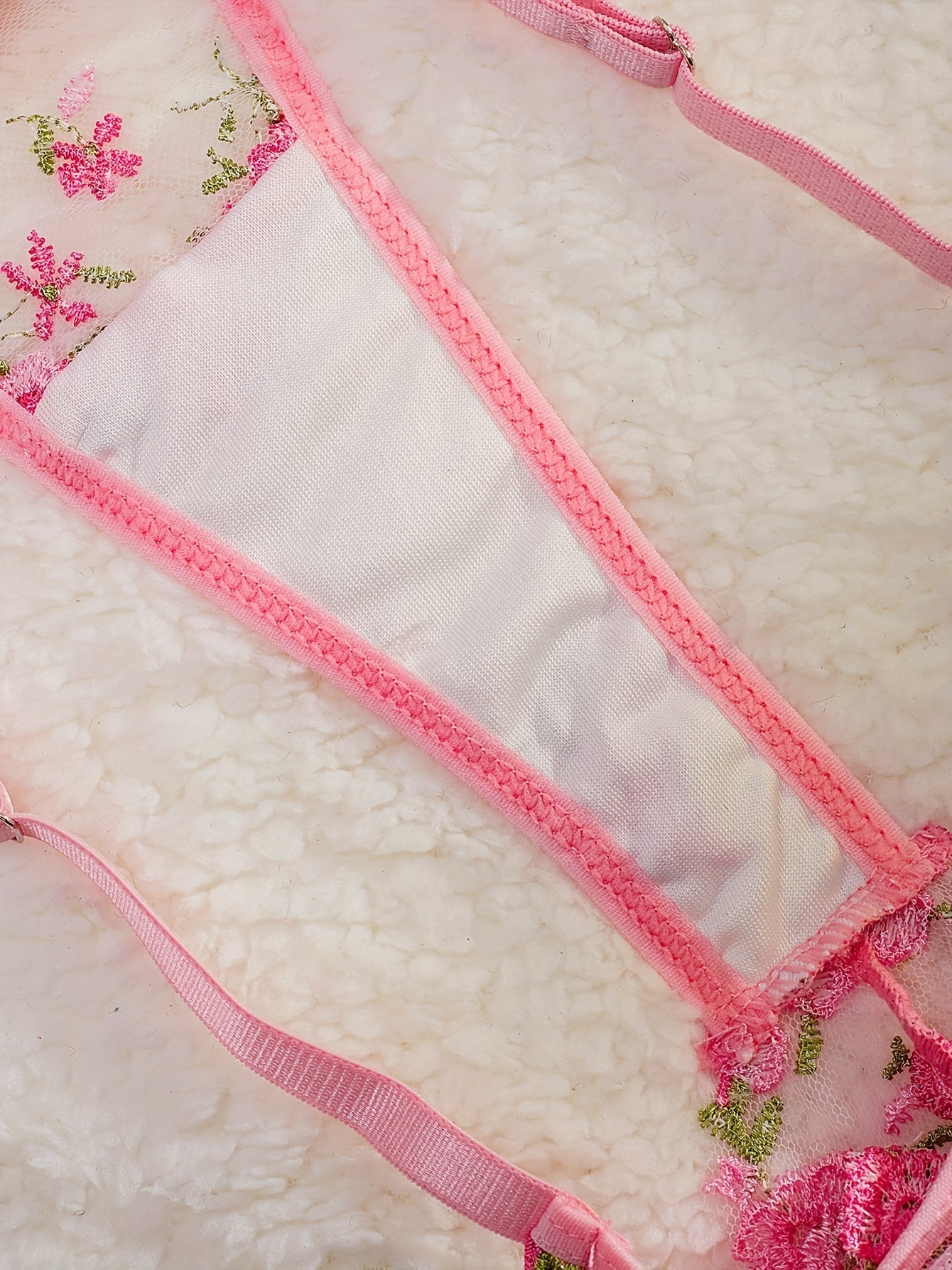 Women's Embroidered Mesh Floral Lingerie Set with Bra and Thong