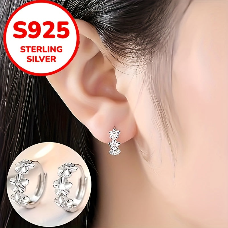 925 Sterling kumush halqali sirg‘alar, sun’iy zirkon bilan bezatilgan gull naqshli, vintage bohem uslubida, kundalik kiyish va sovg‘alar uchun