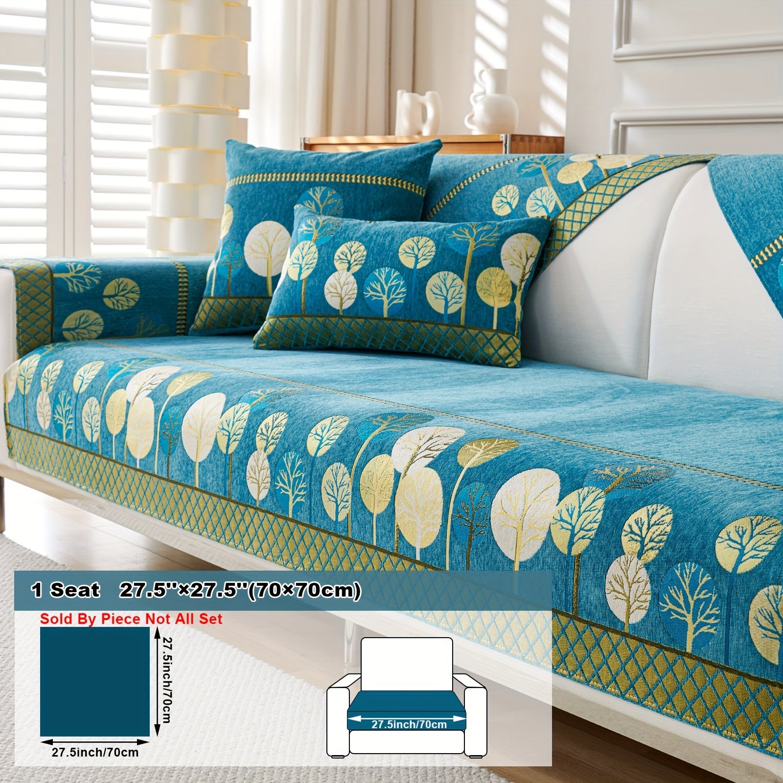 Boho Style Sofa Cushion with Moon and Tree Design Chenille All-Season Pet-Friendly Soft Modern