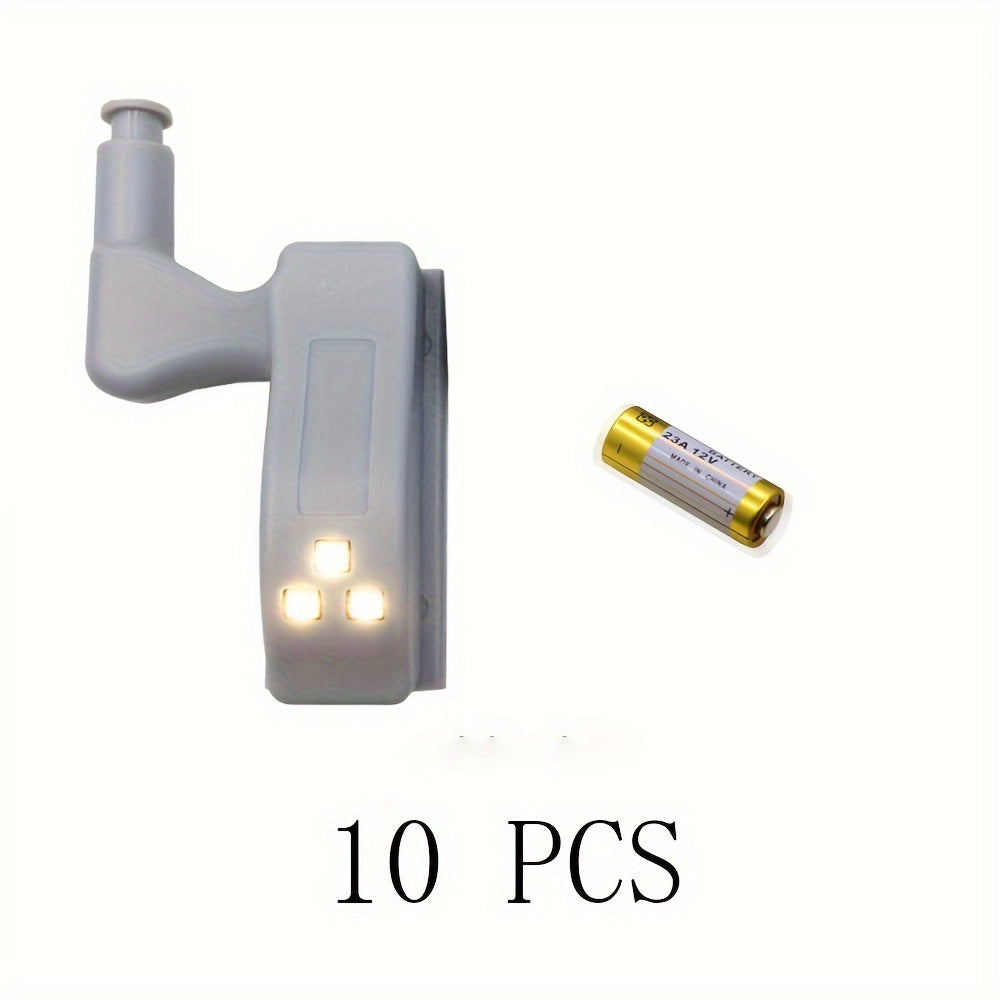 10pcs RGB LED Hinge Lights Touch-Activated Adjustable Height Battery-Powered for Wardrobe Bathroom Storage