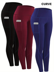 Plus Size Women's Yoga Leggings Set with Pockets High Stretch Spandex