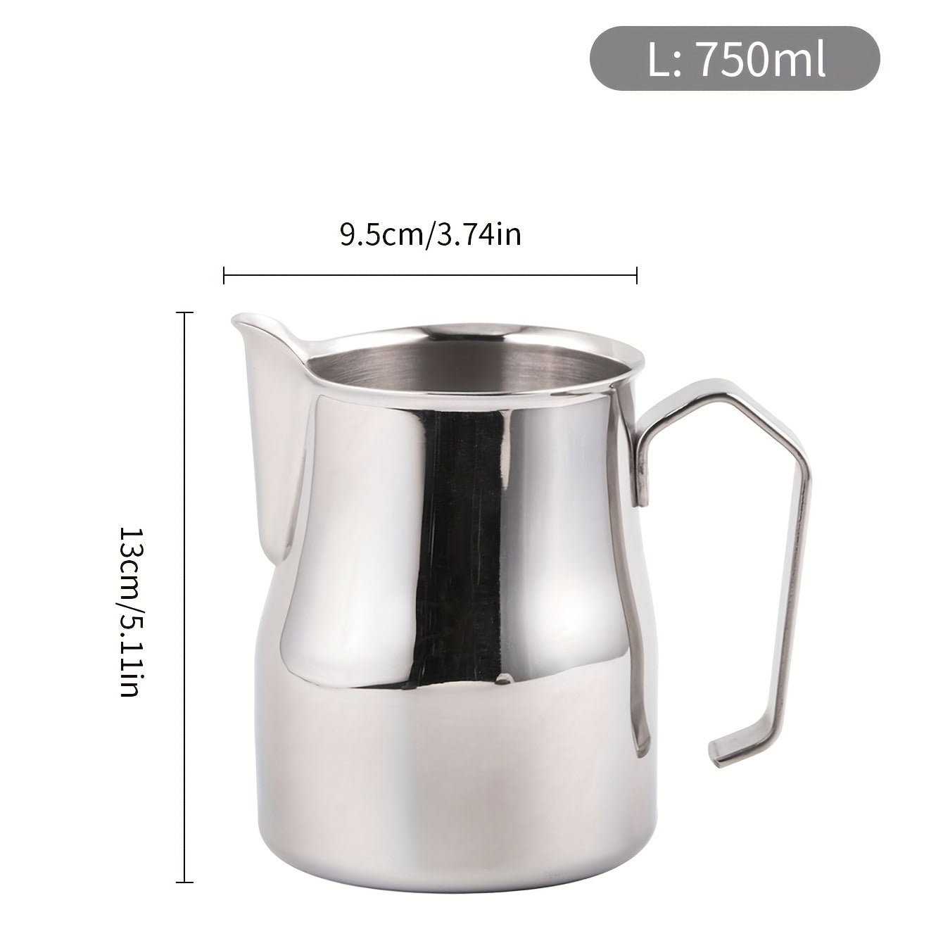 Stainless Steel Milk Frothing Pitcher with Pointed Mouth, Silver, Barista Art