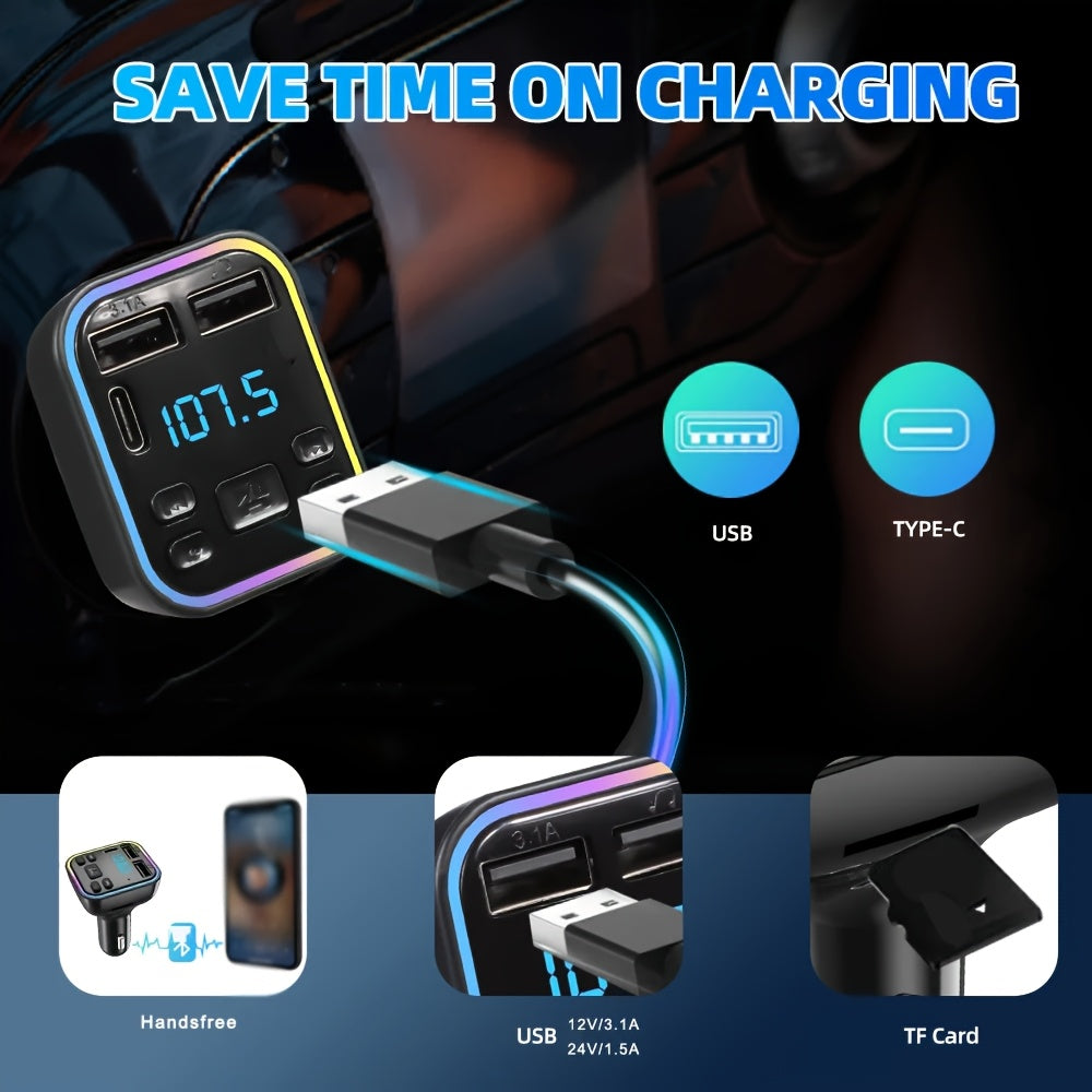 Car MP3 Player FM Transmitter with Dual USB Type-C Quick Charge Wireless Car Charger