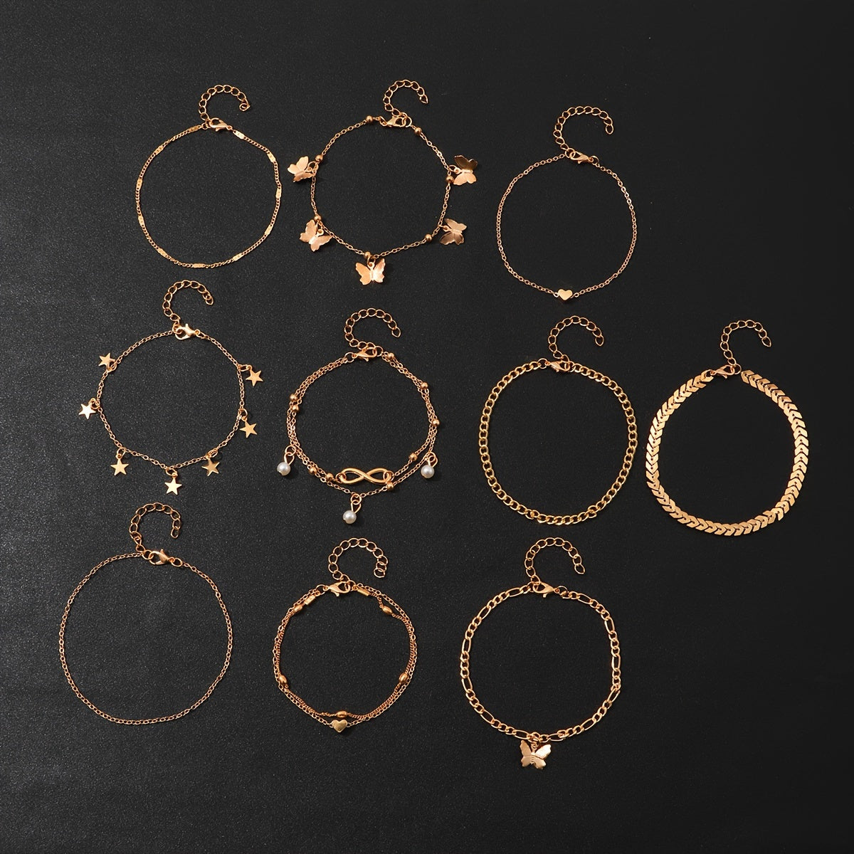 Women's Anklet Set with Butterfly and Bead Charms Snake Chain Beach Party Jewelry