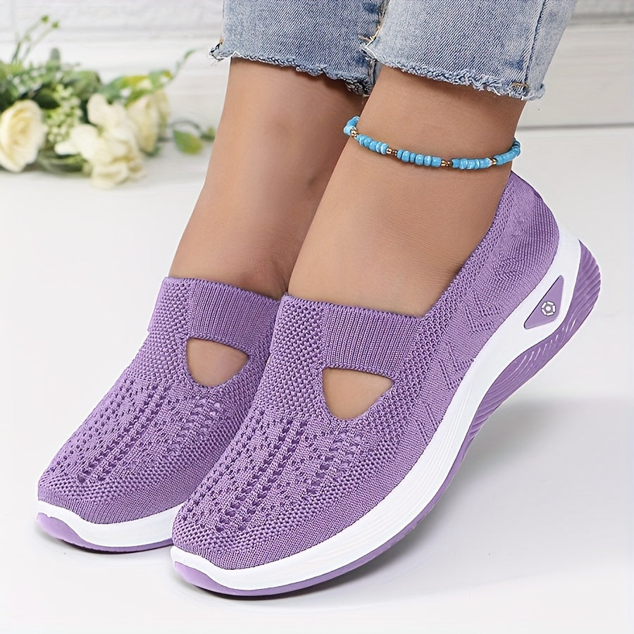 Women's Breathable Knitted Lace-Up Sneakers All-Season Low Top Fabric Shoes