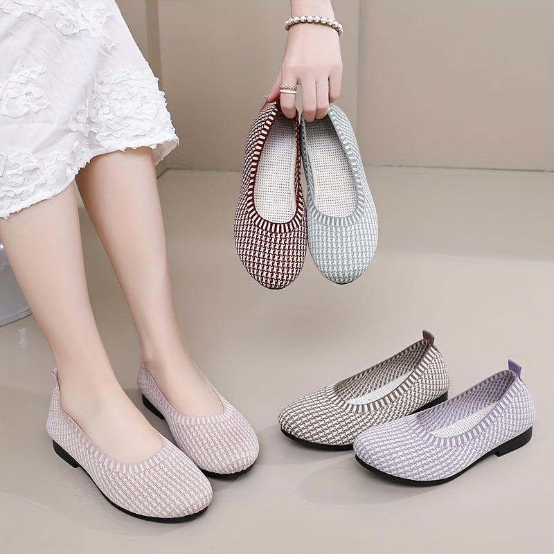 Women's Knit Slip-On Casual Flats Soft Sole Breathable Fabric All Seasons