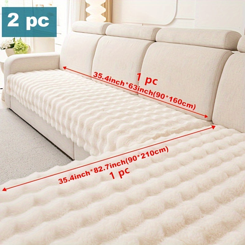 Набор защитных чехлов для диванов из искусственного кроличьего меха на 2/3/4 места, нескользящие, моющиеся в машине, серый