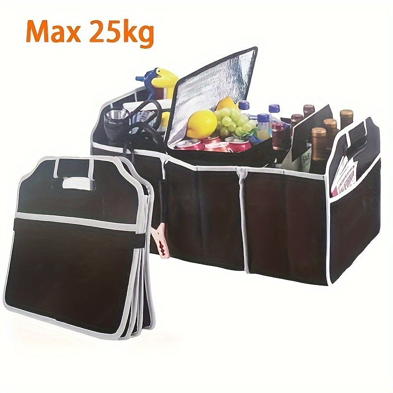 Black Foldable Car Storage Organizer with Mesh Pockets Large Capacity