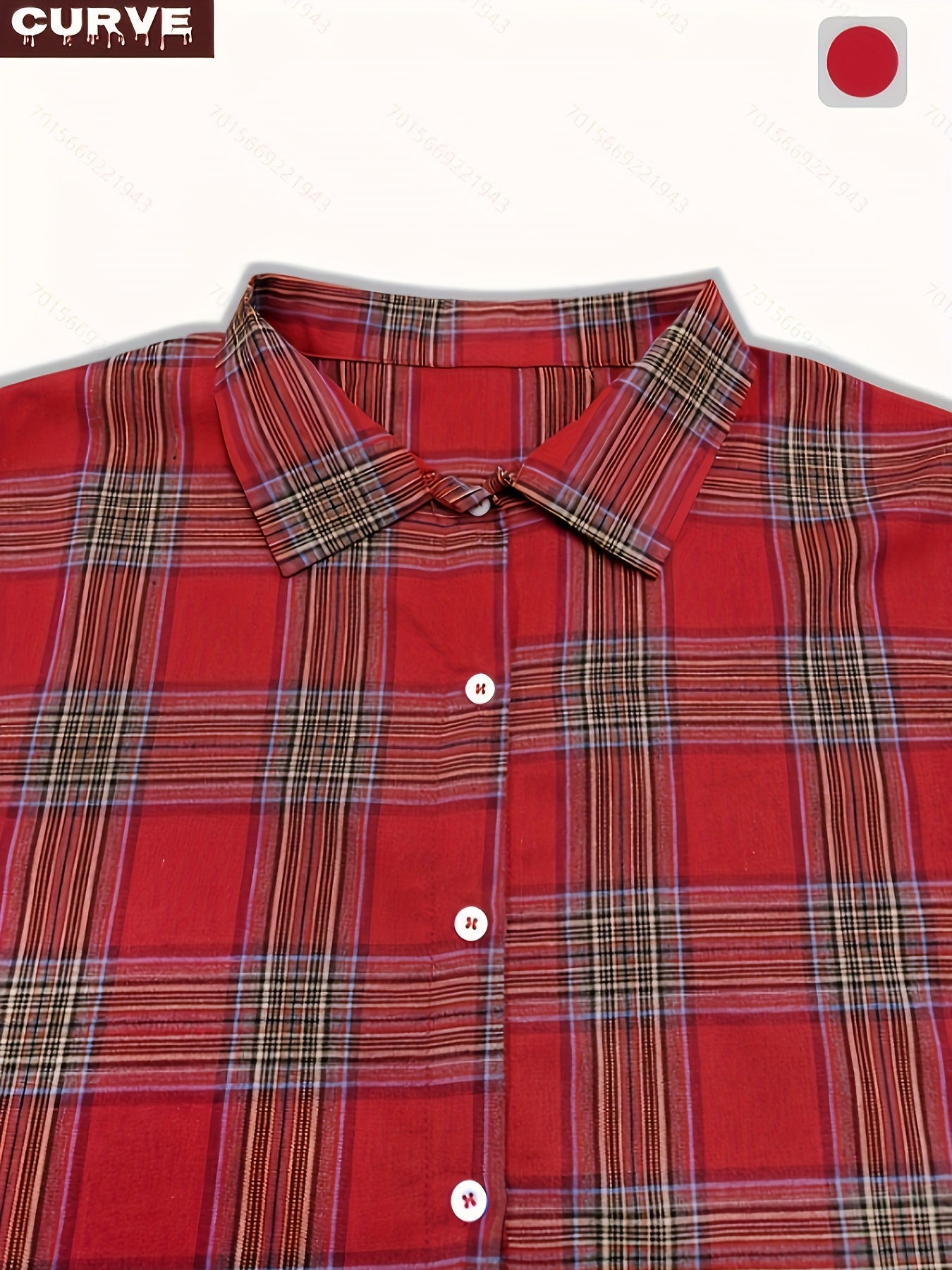 Women's Plus Size Plaid Long Sleeve Crew Neck Pullover Shirt Polyester Regular Fit with Button Details