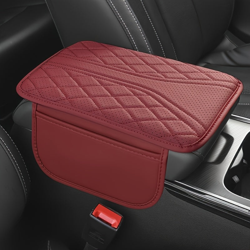 Universal PU Leather Car Armrest Pad with Storage Bag and Stylish Stitch