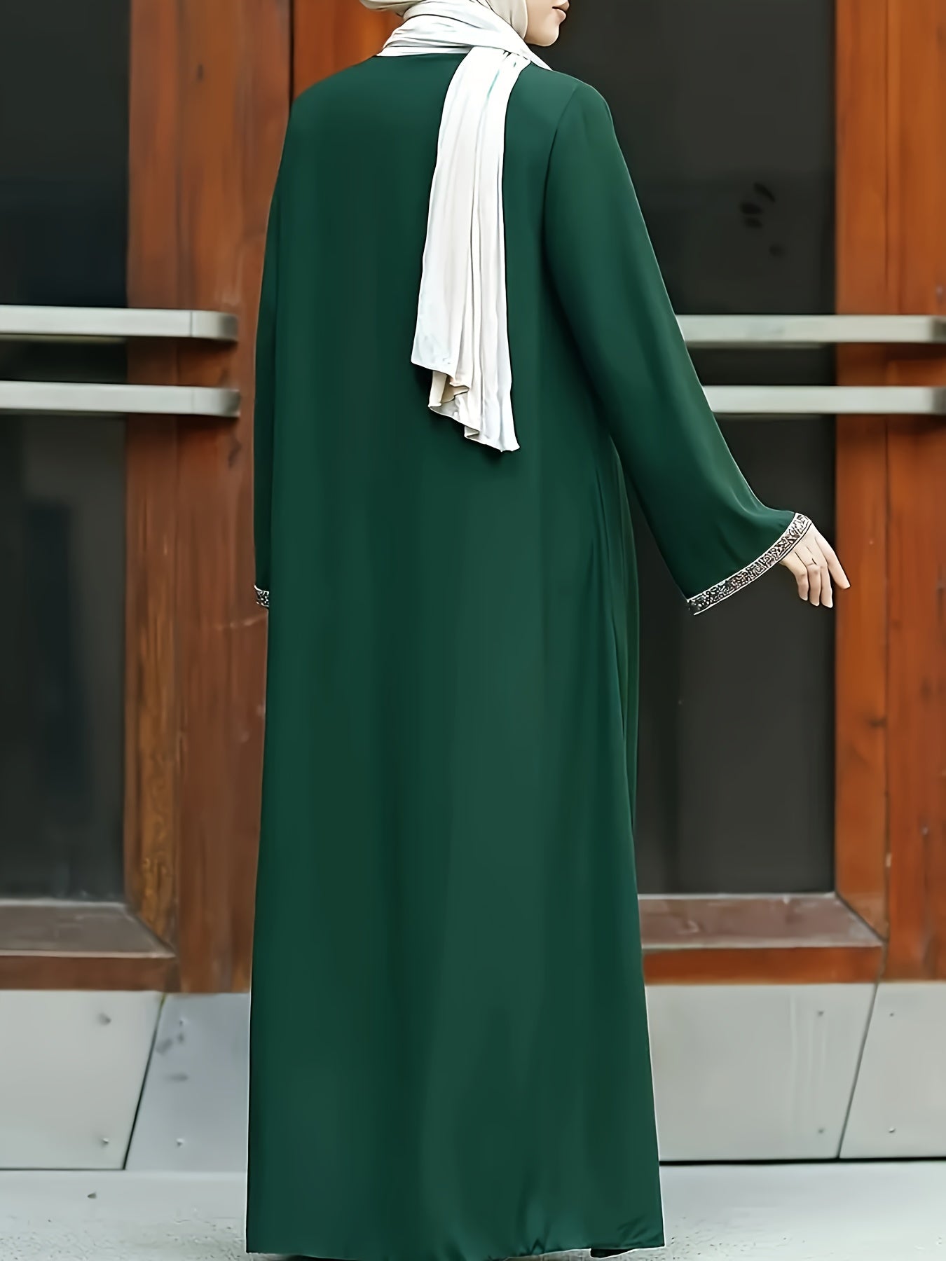 Women's Sequin Trim Long Sleeve Maxi Dress with Crew Neck and Loose Fit