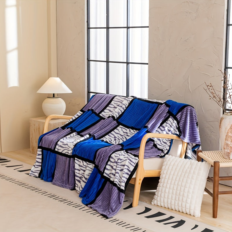 Lightweight Flannel Throw Blanket Geometric Patchwork Hypoallergenic for Home Office Travel