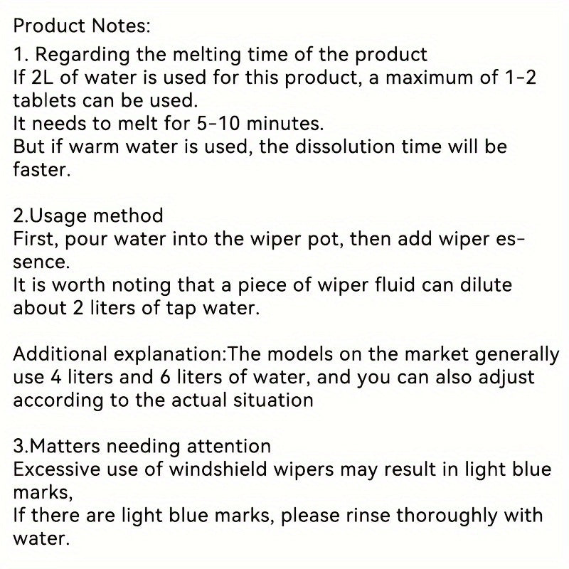 Windshield Wiper Fluid Tablets Pack of 10 30 50 100 Concentrated Solid Wiper Essence