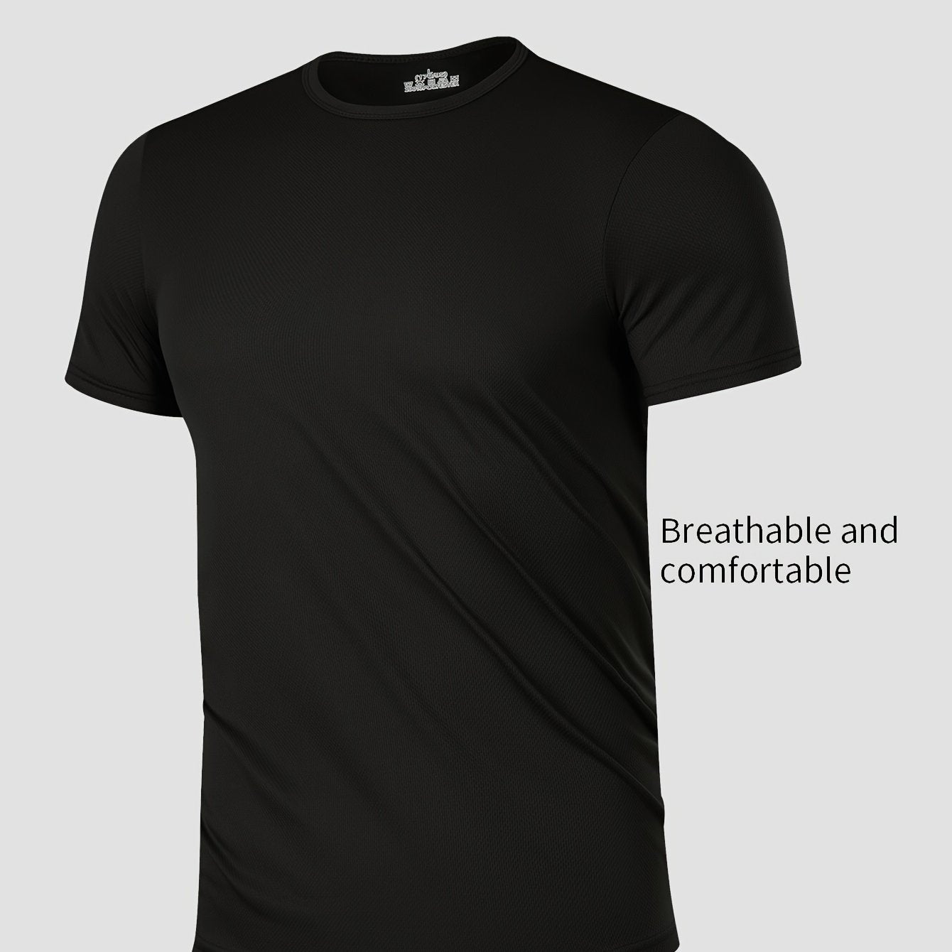 Men's Quick-Dry Athletic T-Shirt Breathable Moisture-Wicking Solid Color Crew Neck for Gym Running