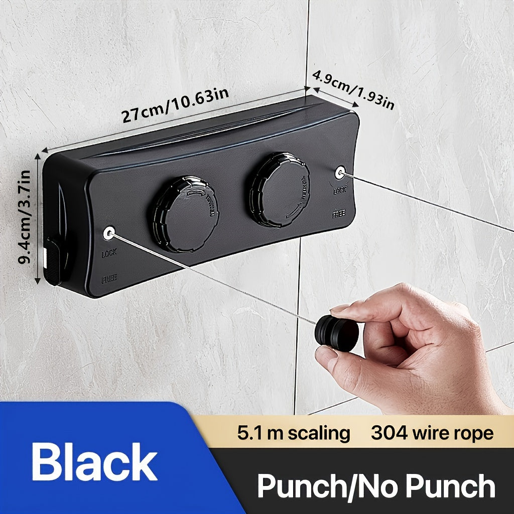 Adjustable 5.1m Stainless Steel Retractable Clothesline for Indoor Balconies