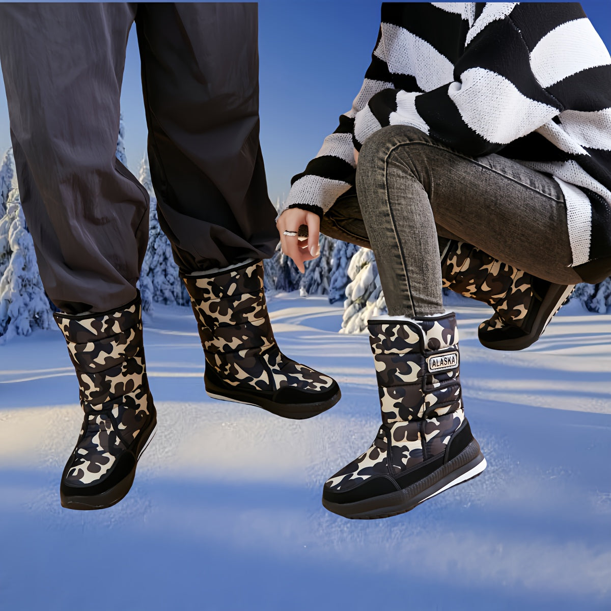 Женские зимние сапоги до середины икры с флисовой подкладкой и противоскользящей толстой подошвой