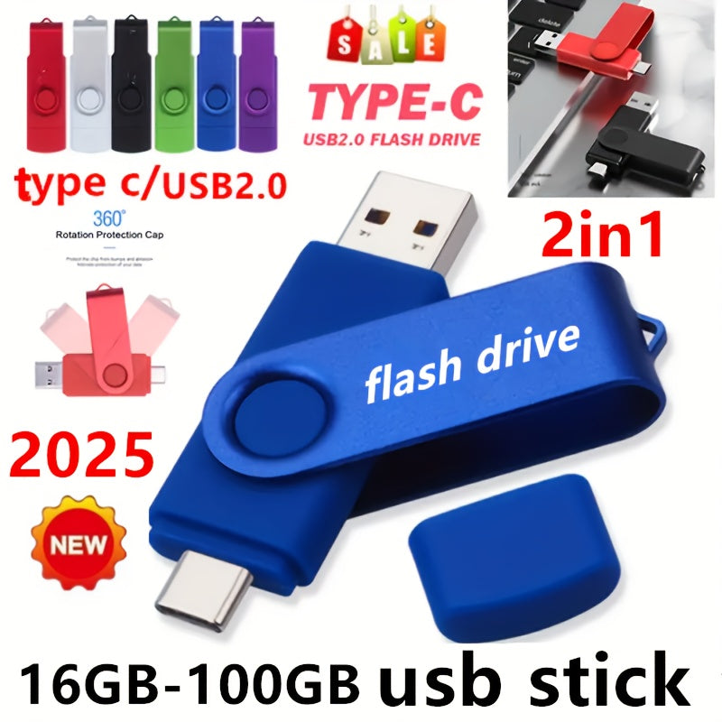 High-Speed USB Type-C Flash Drive 16GB 60GB 100GB OTG Compatible Metal Shell