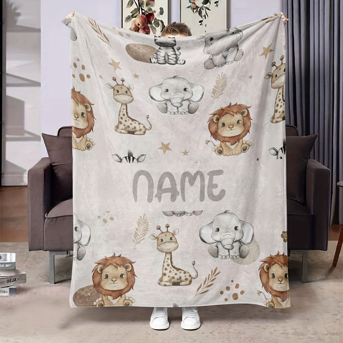 Personalized Small Animal Flannel Blanket Cozy Holiday Gift for Office Living Room