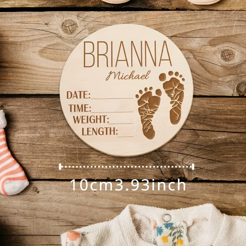 Personalized Wooden Baby Birth Announcement Sign with Custom Name and Footprint Keepsake