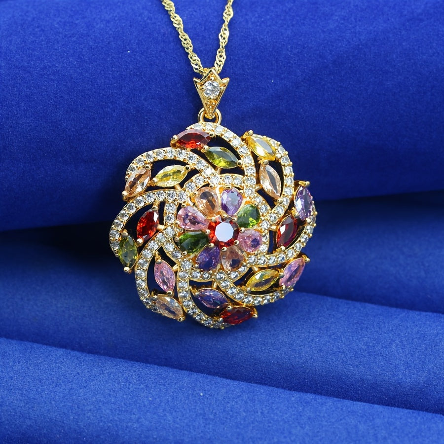 Multicolor Cubic Zirconia Pendant Necklace 18k Gold Plated for Women Weddings Gifts