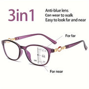 Women's 3-in-1 Reading Glasses Multi-Focus Presbyopia Eyeglasses +1.0 to +4.0