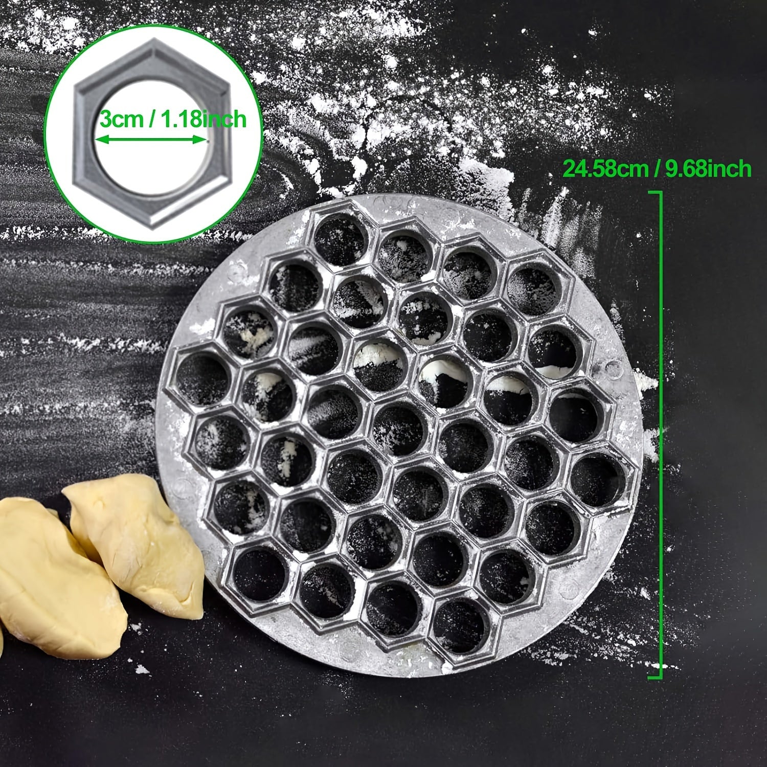 Stainless Steel Dumpling Mold with 37 Hexagonal Cavities 24.99cm Round Ravioli Maker Kitchen Baking Tools