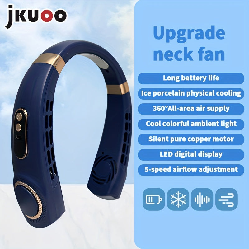 Portable Neck Fan 5-Speed Adjustable USB Rechargeable for Sports Travel Summer