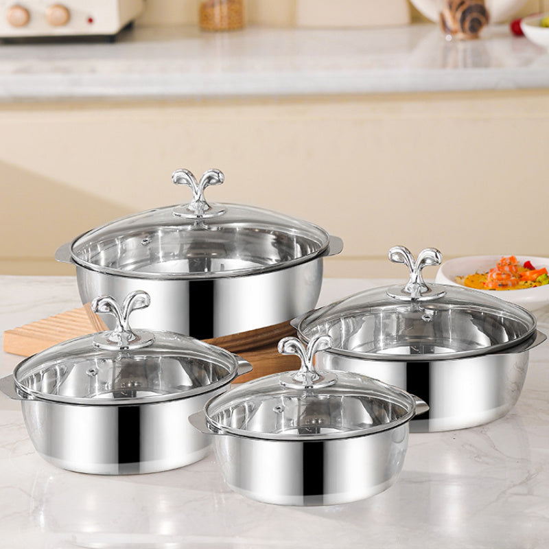 Набор из 8 кастрюль из нержавеющей стали с крышками, безопасных для микроволновки и плиты