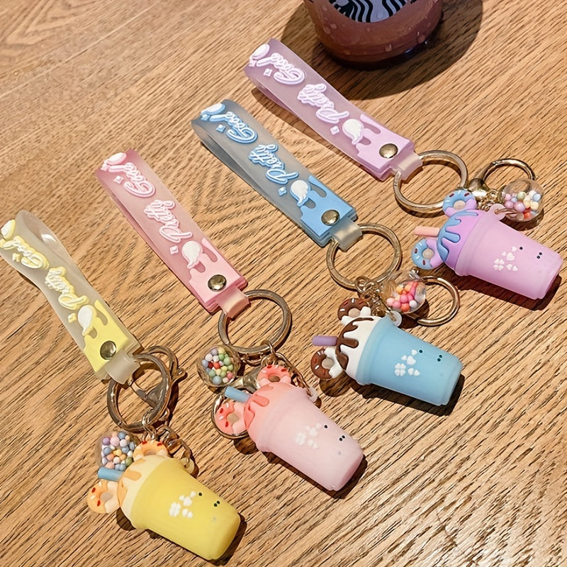 Cute Candy Color Ice Cream Cup Keychain Car Pendant Bag Charm Purse Accessory