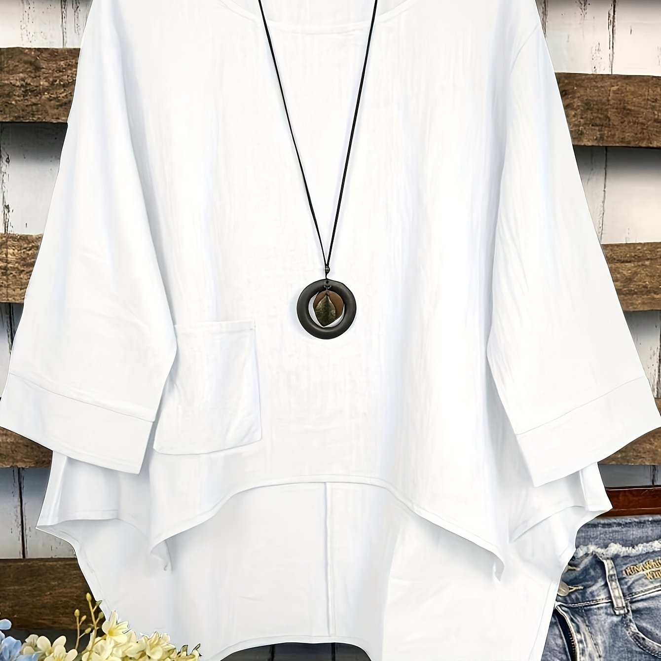 Women's Casual Cotton Crew Neck Blouse with Pocket for Spring Fall