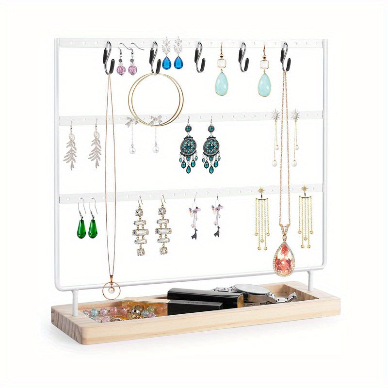 Metal and Wood 3-Tier Jewelry Organizer with Large Storage Capacity