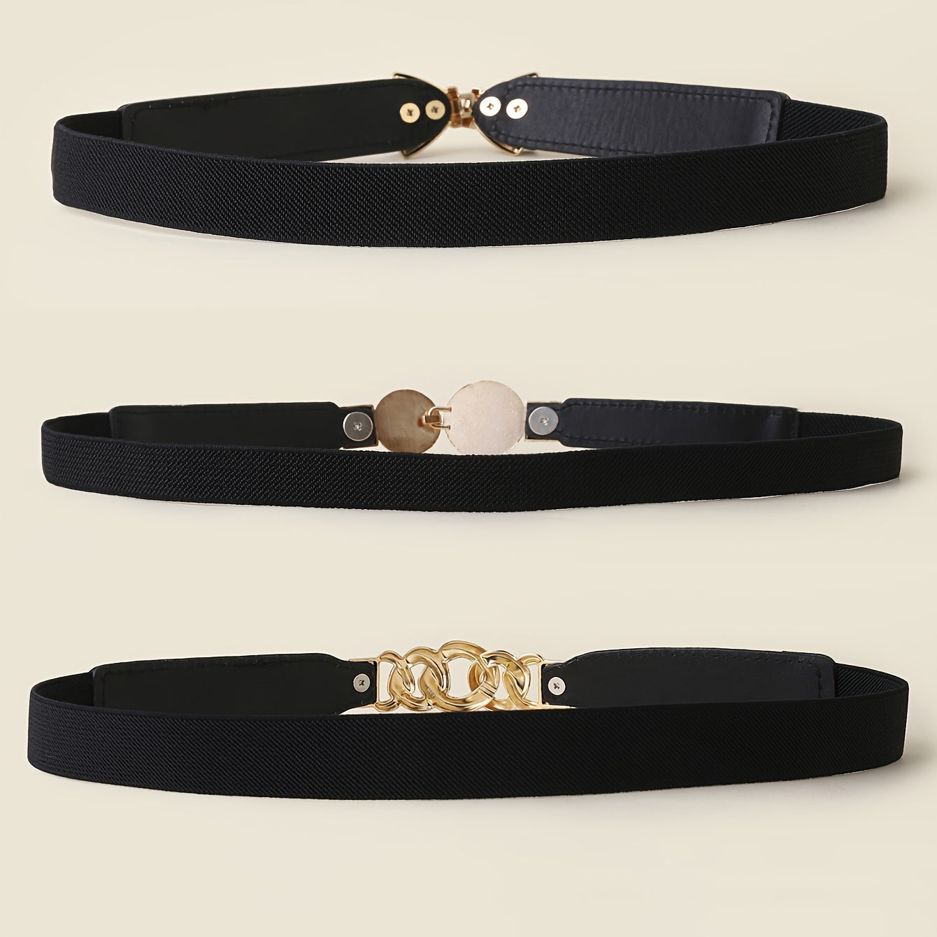 Набор из 3 эластичных ремней на талию с металлической имитацией жемчужной пряжки для пальто, платьев, джинсов