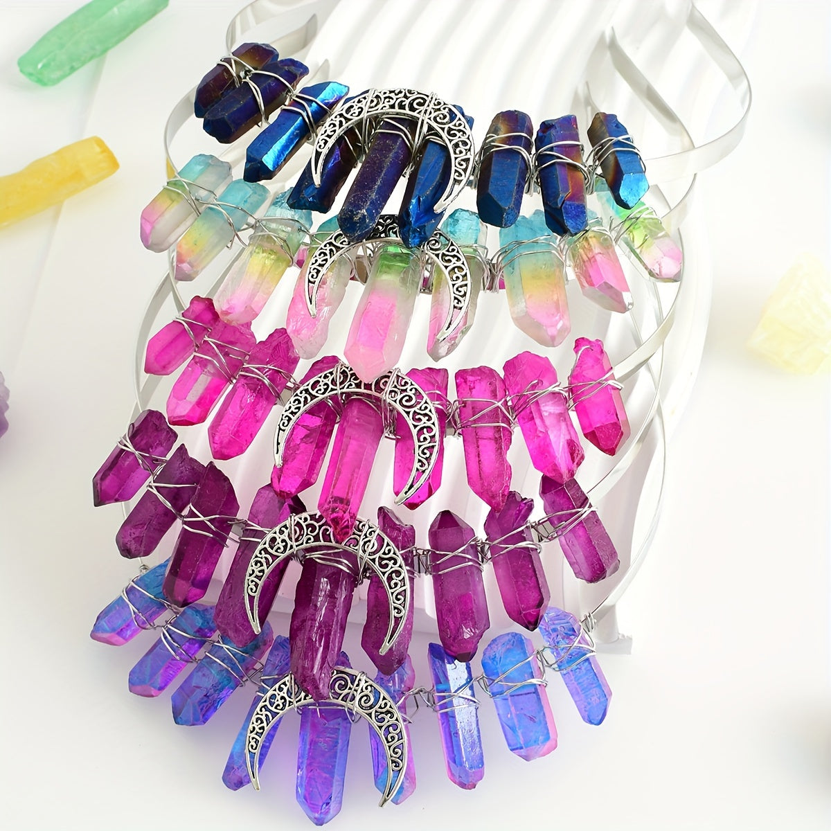 Women’s Crystal Quartz Raw Stone Crown Hairband Tiara for Weddings and Parties