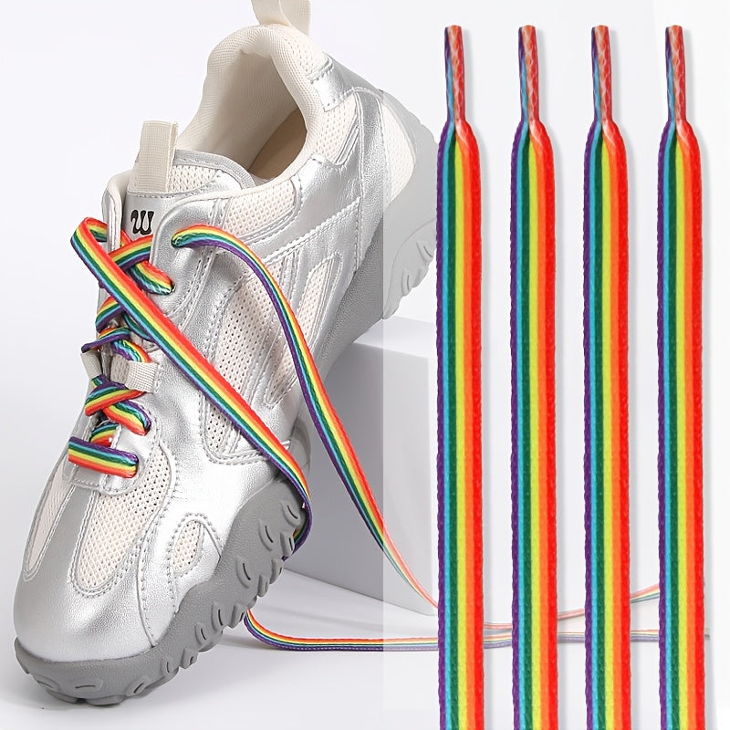 Rainbow Striped Polyester Shoelaces for Boots Sneakers Canvas Multicolor Replacement