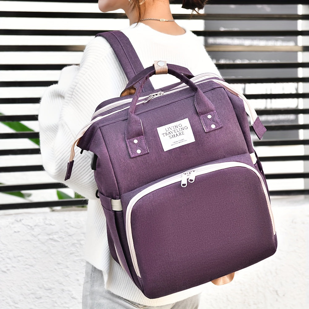 Gray Nylon Diaper Backpack with Insulated Bottle Pocket Charging Port and Mesh Side Pocket Spacious Travel Organizer