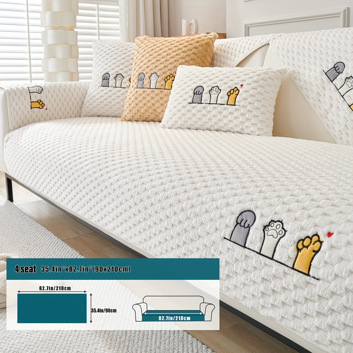 Funda de sofá de terciopelo con bordado de perro de dibujos animados, antideslizante, de felpa gruesa, protector de muebles