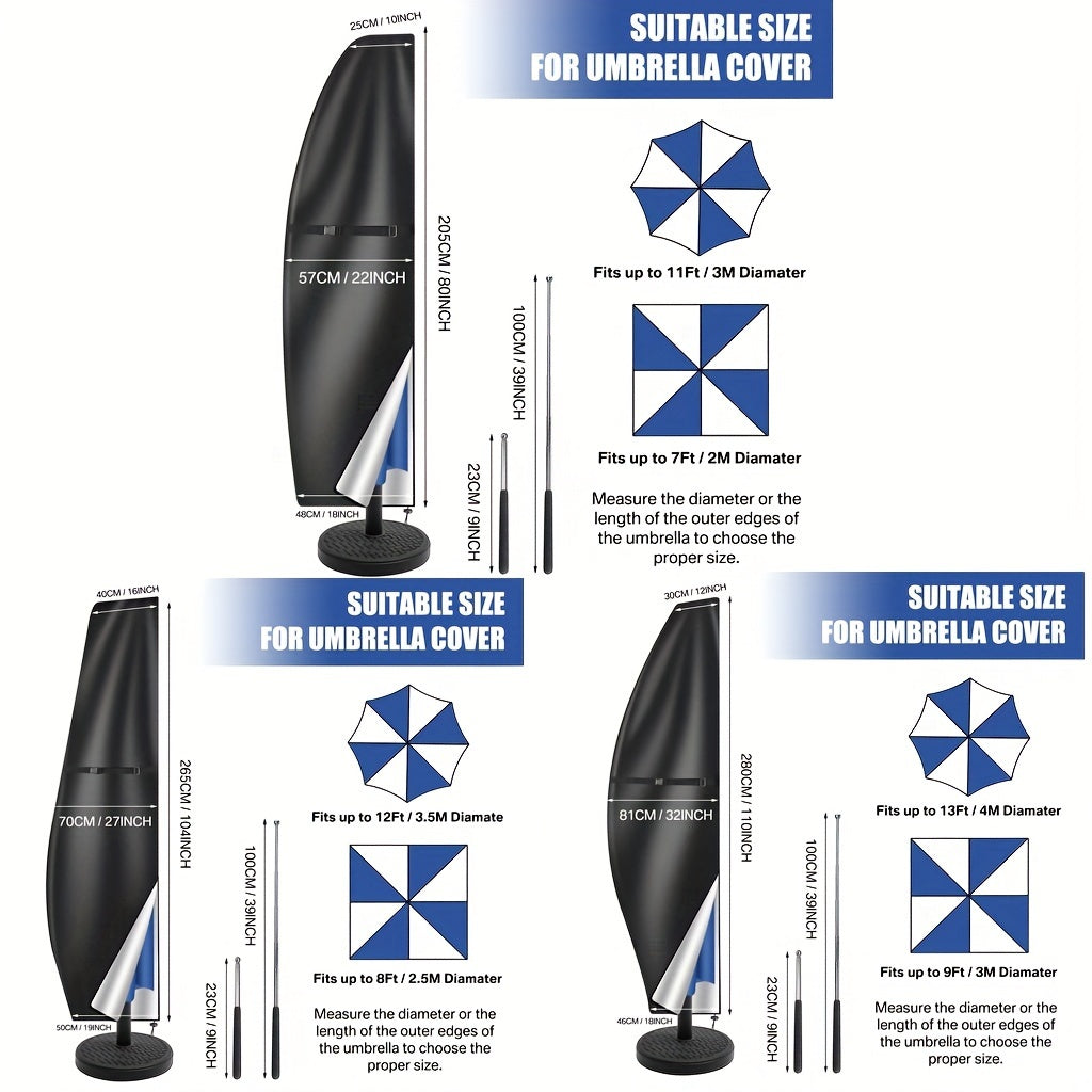 Funda de paraguas de poliéster duradero para paraguas de 228.6-396.24 cm de tamaño, con varias opciones de tamaños y colores