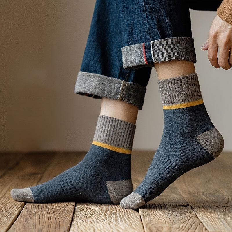 Men's Crew Socks 5-Pack Breathable Odor-Resistant Sweat-Wicking Color Block Sports Casual