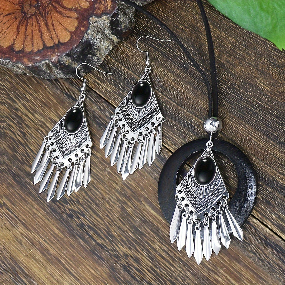 Set of 3 Men's Jewelry Bohemian Rhombus Earrings Necklace Sweater Chain