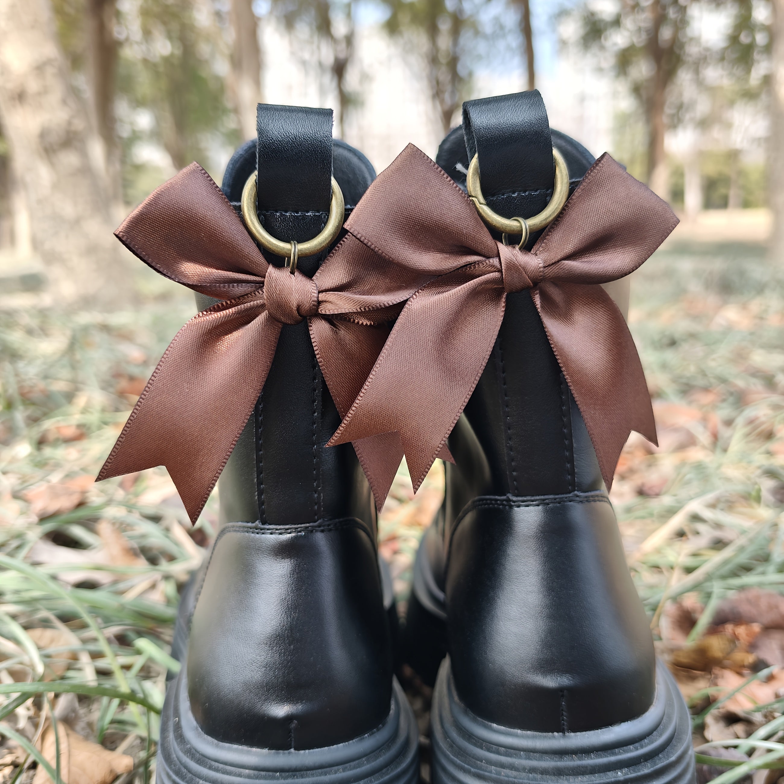 Women Girls Black Pink Satin Bow Shoe Charms Footwear Accessories 2 Pcs