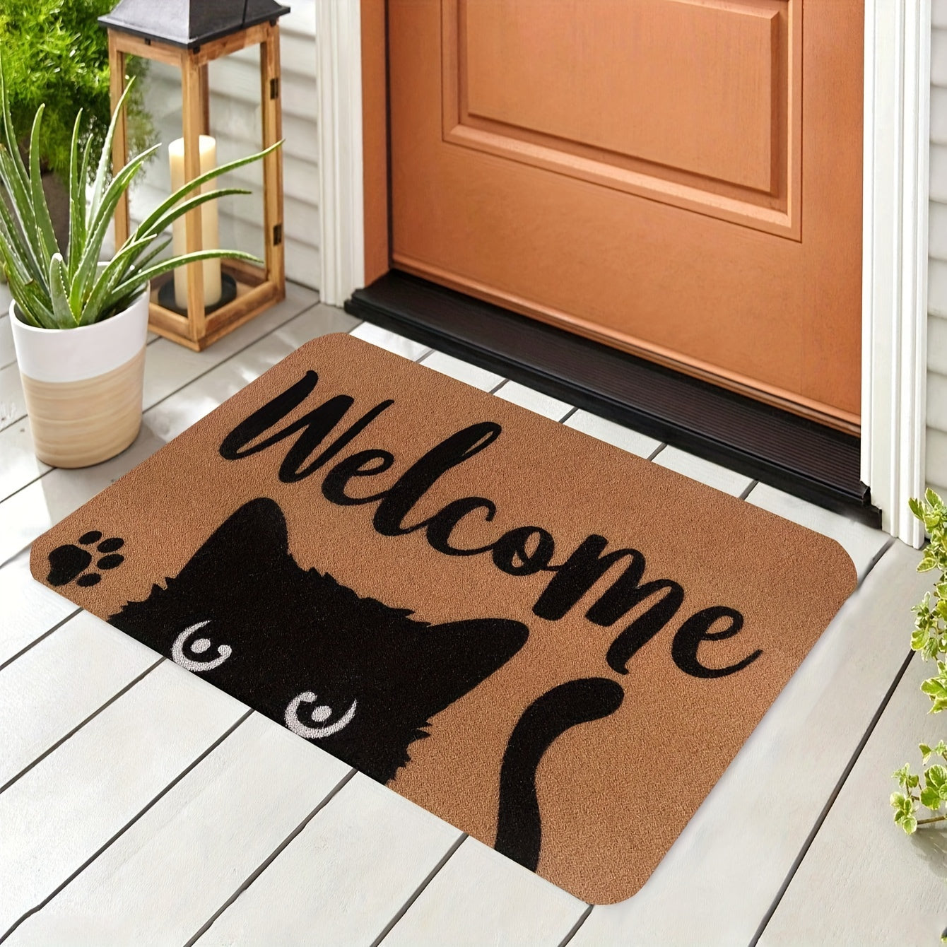 Cat Welcome Doormat Non-Slip Polyester Indoor Outdoor Entrance Rug